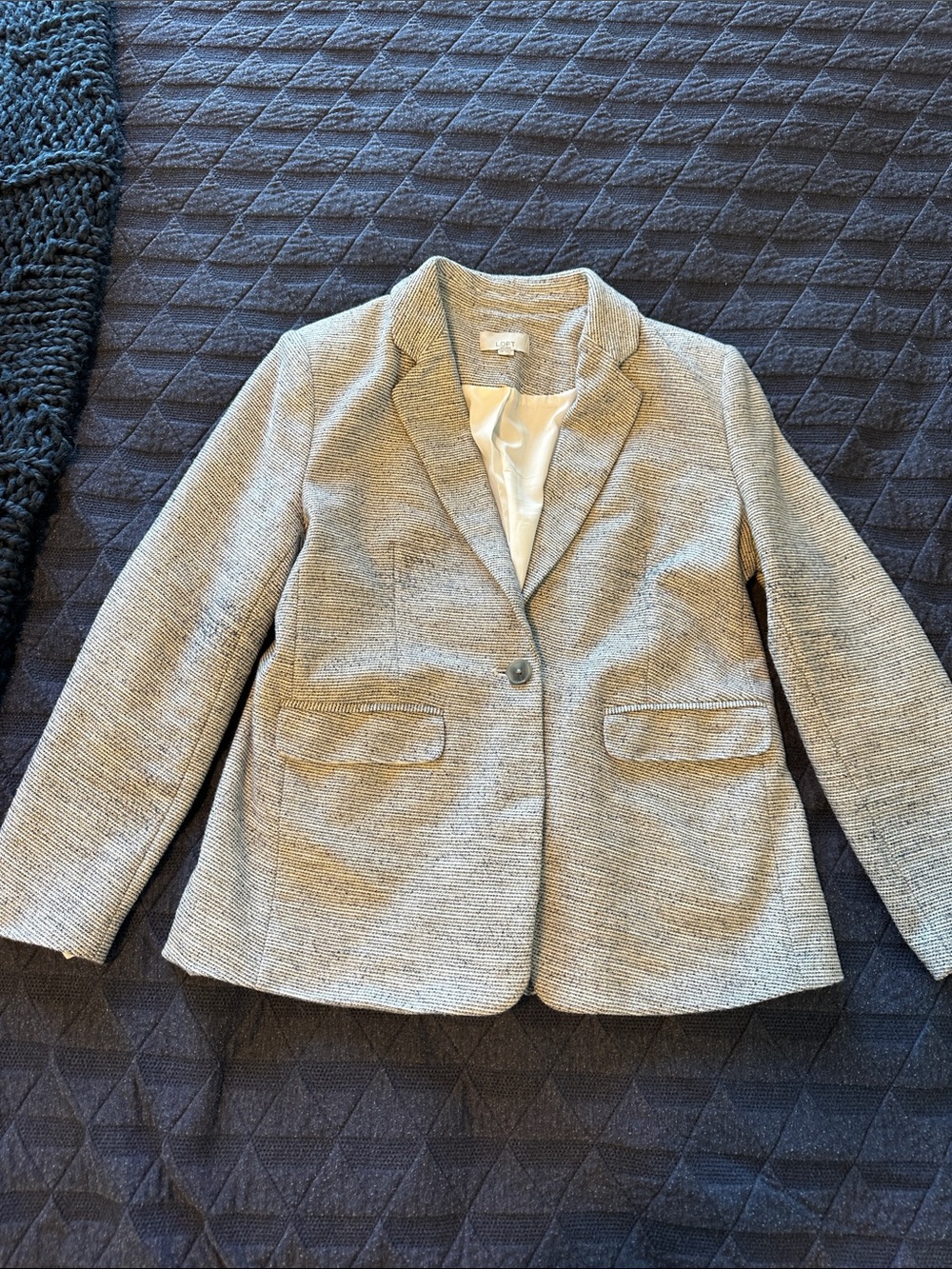LOFT Navy and White striped Single-Button Blazer